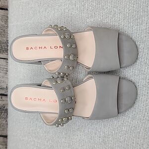 Sacha London Nina Suede Thick Double Strap Open Toe Chunky Heel Sandal in Gray